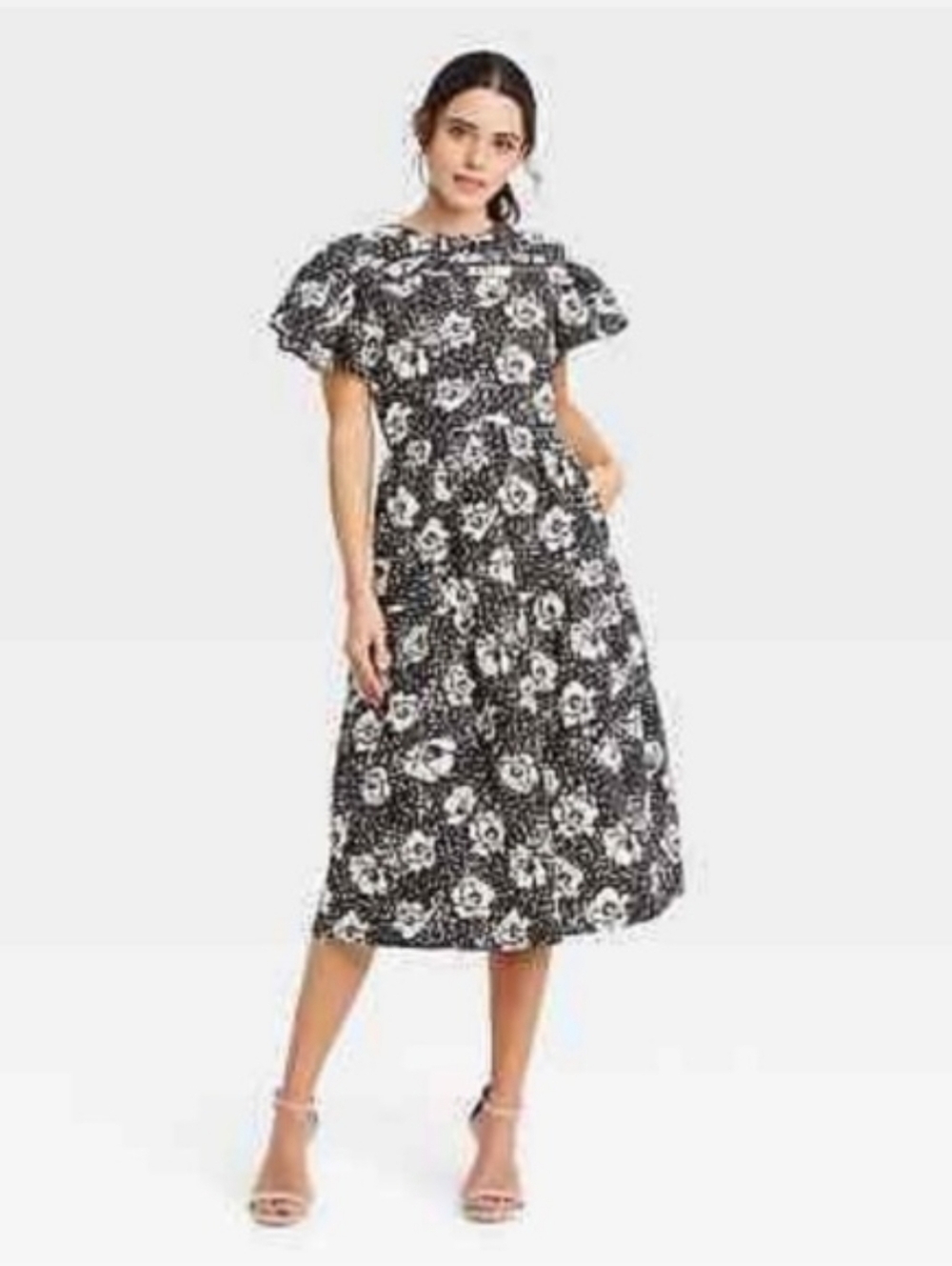 Who What Wear Black and Cream Floral Dress